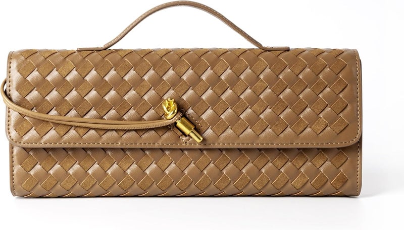 Joryin Woven Purse for Women Evening Clutch Woven Leather & Suede Handbags Crossbody Bag Suede Purse Formal Evening Bag - Image 1
